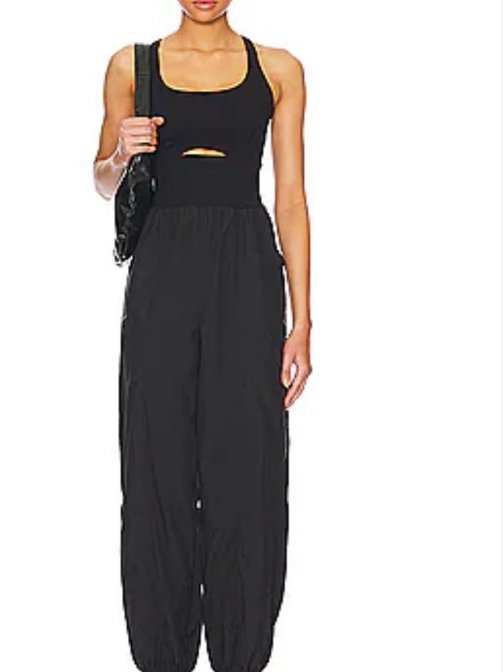Free People Black Sleeveless Cutout Jumpsuit with Gathered Ankles